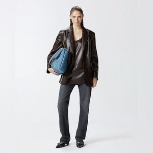 Pinko Leather Effect Classic Blazer Coffee Bean Brown EU 42 US 6/8 OVERSIZED